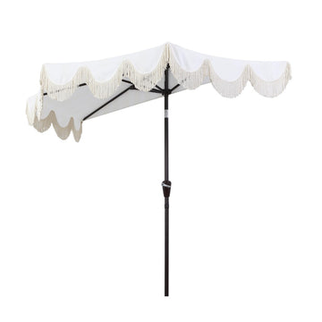 Beverly 9 ft. Designer Classic Scalloped Fringe Half Market Patio Umbrella